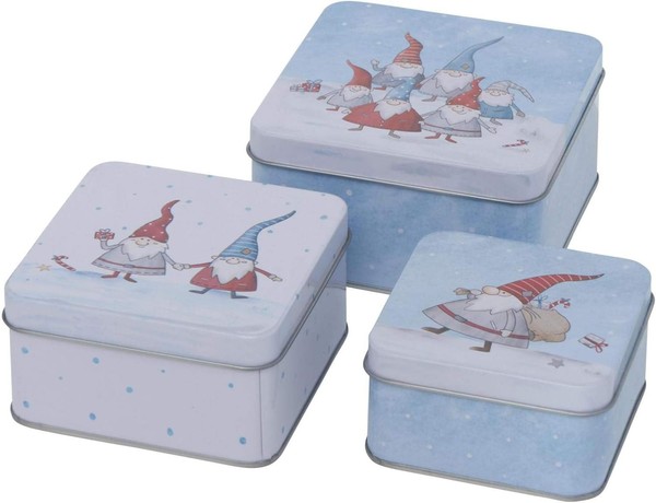 Casajame 3Er Set Metall Keksdose PläTzchendose Eckig Blau Weihnachtswichtel V28-image