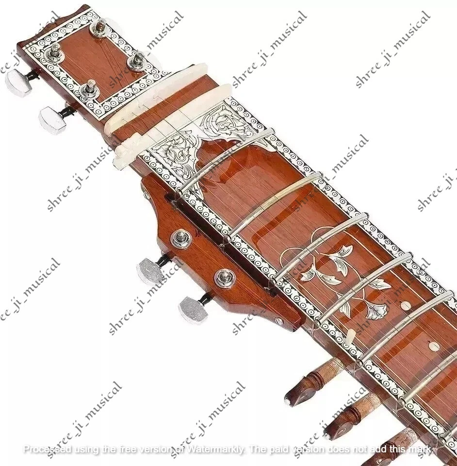 Instrumento de sitar profesional Indian Tun madera 7 cuerdas principales 9 simpático Foto 4 de 4