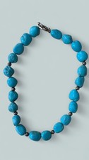 Faux Turquoise Nugget Dyed Howlite Boho Bead Necklace Graduated Toggle Clasp