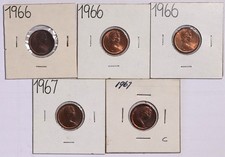 Australia 1 Cent 1966 (3) & 1967 (2) Unc Coins Red / Brown (tonning) 5 Coins