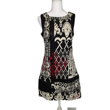 Desigual Sleeveless Floral Print Dress black white red Size 38 cotton blend