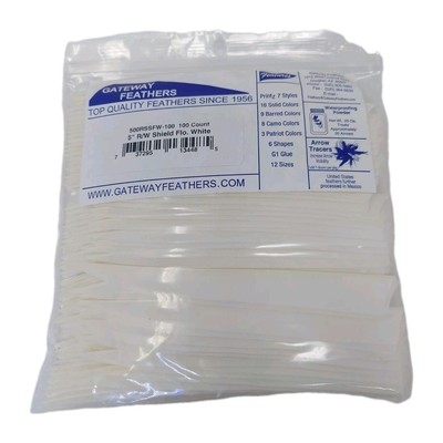 100 Pack Gateway Feathers 5'' Right Wing: Shield Flo. Florescent White 500RSSFW
