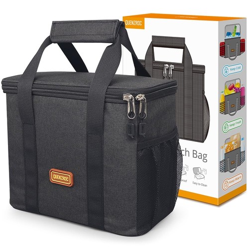 Black Lunch Bag for Women Men Small Cooler Bag for School Office Work 5L Port