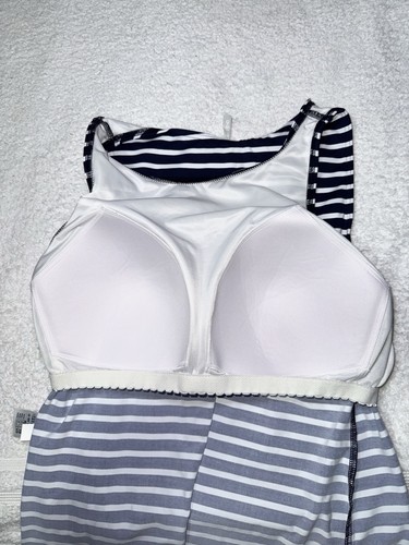 Lands’ End Women’s 16 Navy White Stripe Padded Tankini Swim Top High Neck EUC - Picture 7 of 9