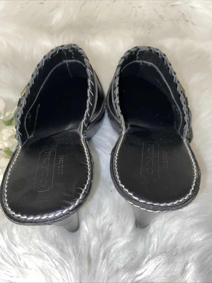 Coach Women Katryna Black Leather Casual Fringed Mule Shoes Size 10B Chic Luxury - Image 4 of 4