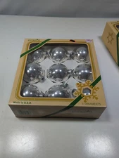 9 Vintage Pyramid Rauch Shiny Silver Glass Ball Christmas Ornaments in Box
