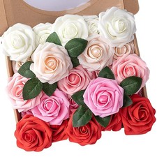 Artificial Flowers 25pcs Real Looking Artificial Roses with Stems for Valenti...