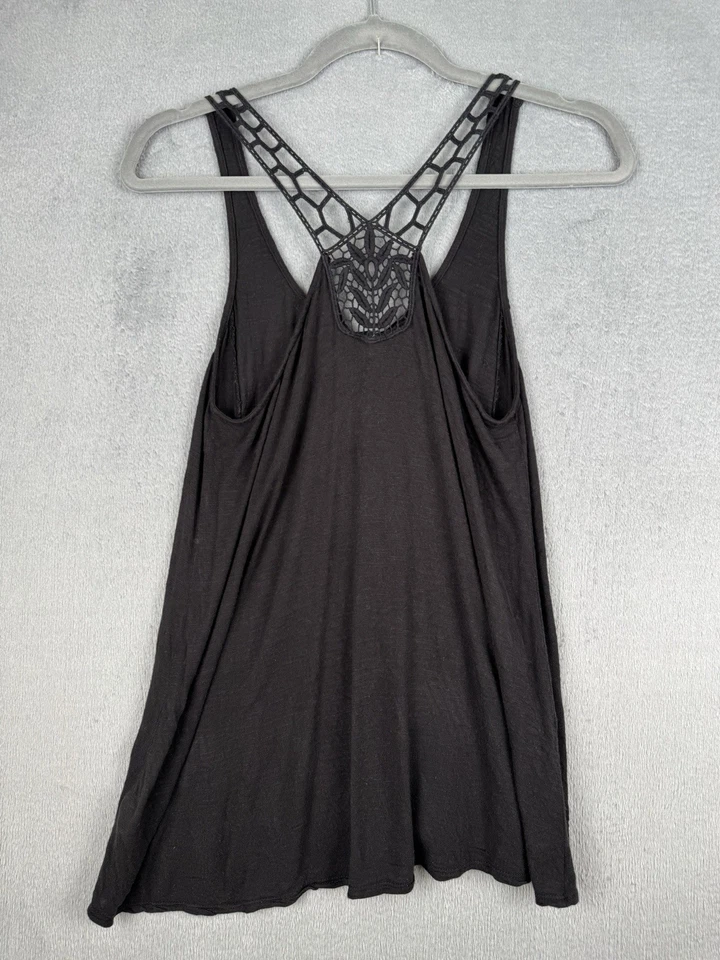 Camiseta sin mangas Aeropostale negra espalda cruzada ganchillo bohemio Henley fluida talla pequeña Foto 4 de 4