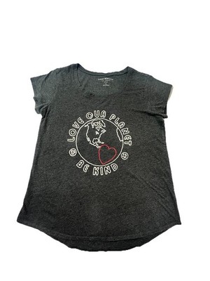 Lucky Brand Graphic T Shirt Womens Large Gray Love Our Planet Be Kind Earth Tee