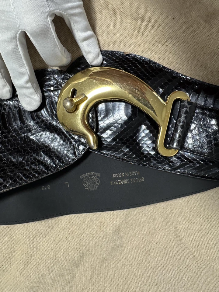 Cinto Creaciones cinza feminino grande preto pele de cobra genuína fivela de golfinho Espanha - Imagem 2 de 4