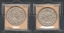 1960 MEXICO 1 PESO COIN { SILVER } { LARGE }