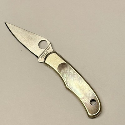 Spyderco Bug Folding Knife 12C27 Sandvik Steel Blade Nickel/Abalone Handle READ