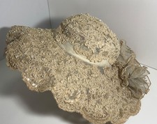 Pearl beaded sequined corded Chantilly lace dark ivory wedding hat VNT 1983