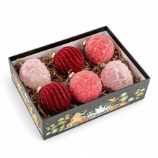 6-pc Christmas Ball Ornament Set Glass Tree Decoration Set Pink and Red