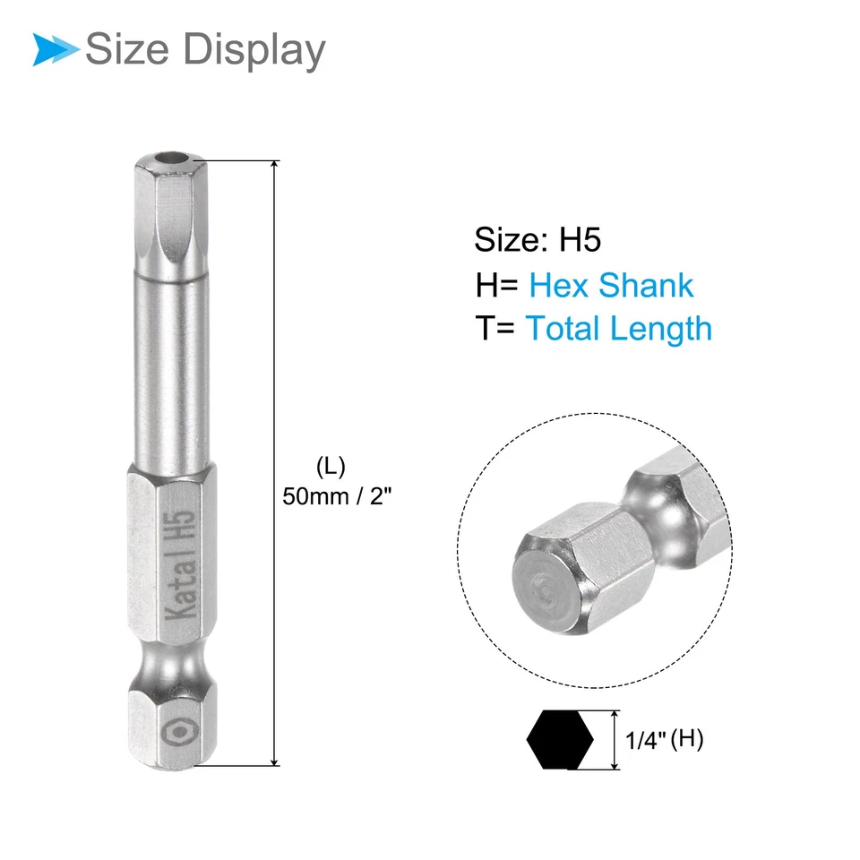 Magnetic Hexagon Bits H5 S2 Steel 5 Point Hex Screwdriver Bits 5pcs - Image 2 of 4