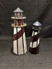 Vtg 2 Tiffany Style Stained Glass Lighted Lighthouses Light Lamp Nautical. 31