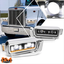 For 81-21 Peterbilt 359/379/389 Full LED Dual Projector Black Housing Headlights