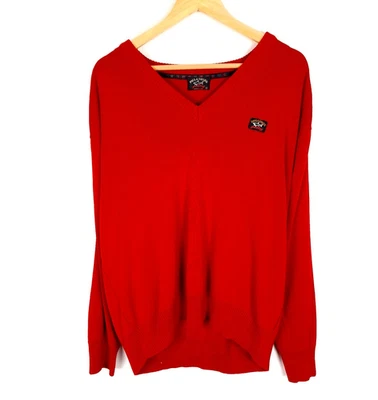 Pull homme PAUL & SHARK taille XL col V rouge pull en maille serrée pull en... - Photo 1/4