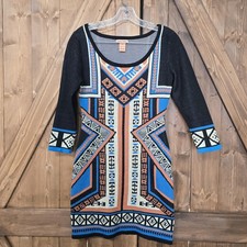 Flying Tomato Aztec Southwestern Knit Sweater Dress Small 3/4 Sleeve