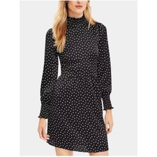 LOFT Black and White Polka Dot High Neck Fit and Flare Mini Dress - Size 6