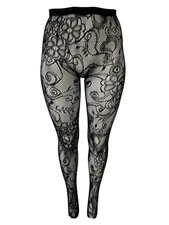 Stella Elyse Plus Size Floral Fishnet Pantyhose, Whimsical Flowers Vines, 15Q