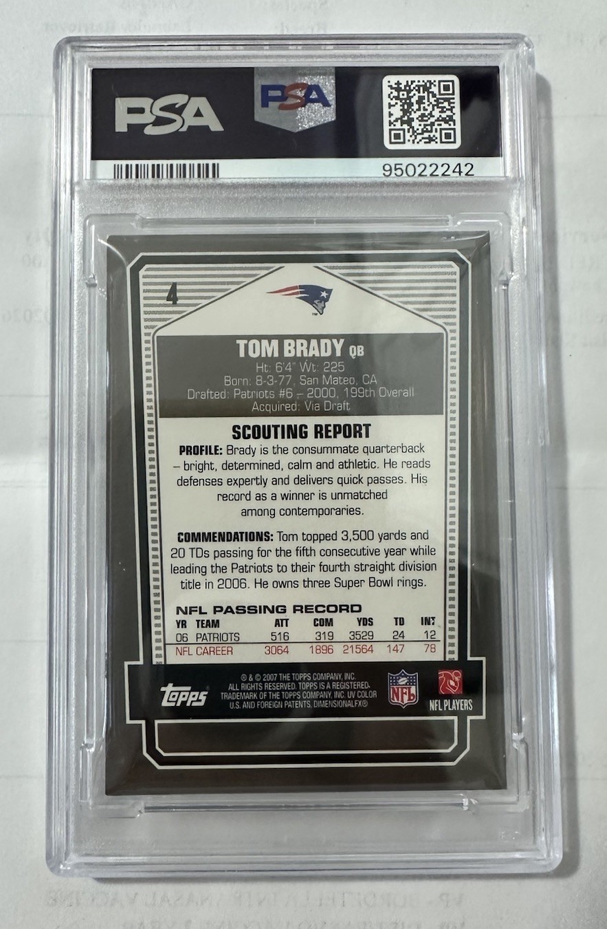 2007 Topps Draft Picks and Prospects (DPP) #4 Tom Brady Chrome Black PSA 8 NM-MT view 2