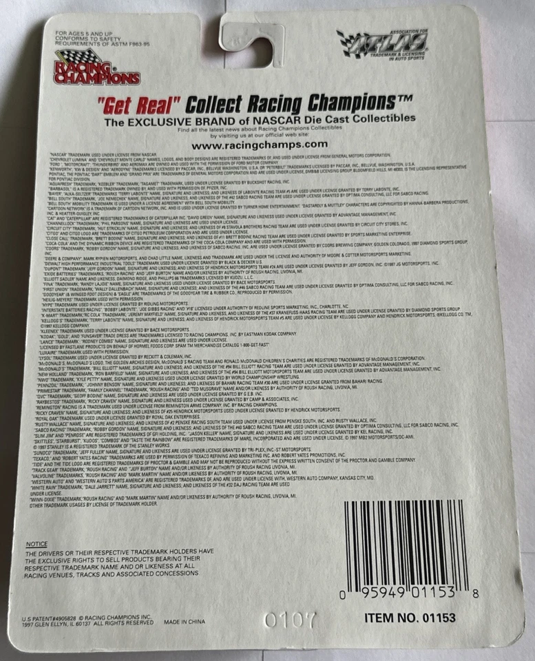 Racing Champions #7 Geoff Bodine 1997 NASCAR QVC Oro Ford Thunderbird Firmado Foto 2 de 4