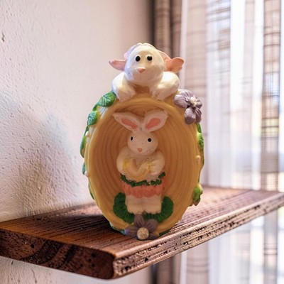 5 Inch Easter Figurine Two Bunnies Half An Easter Egg Colorful