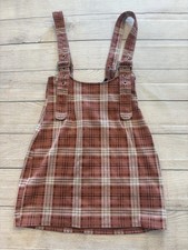 Forever 21 Dress Womens Small Pink Plaid Pinafore Adjustable Strap Mini Skirt