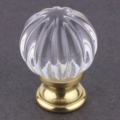 (12 Pack) 1-1/4'' Design Facets Ridge Ball Knob Brass & Clear Glass