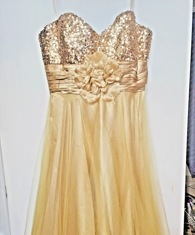 AUTÉNTICO NUEVO CON ETIQUETA. TALLA MEDIANA. VESTIDO FORMAL DORADO Dancing Queen Foto 3 de 4