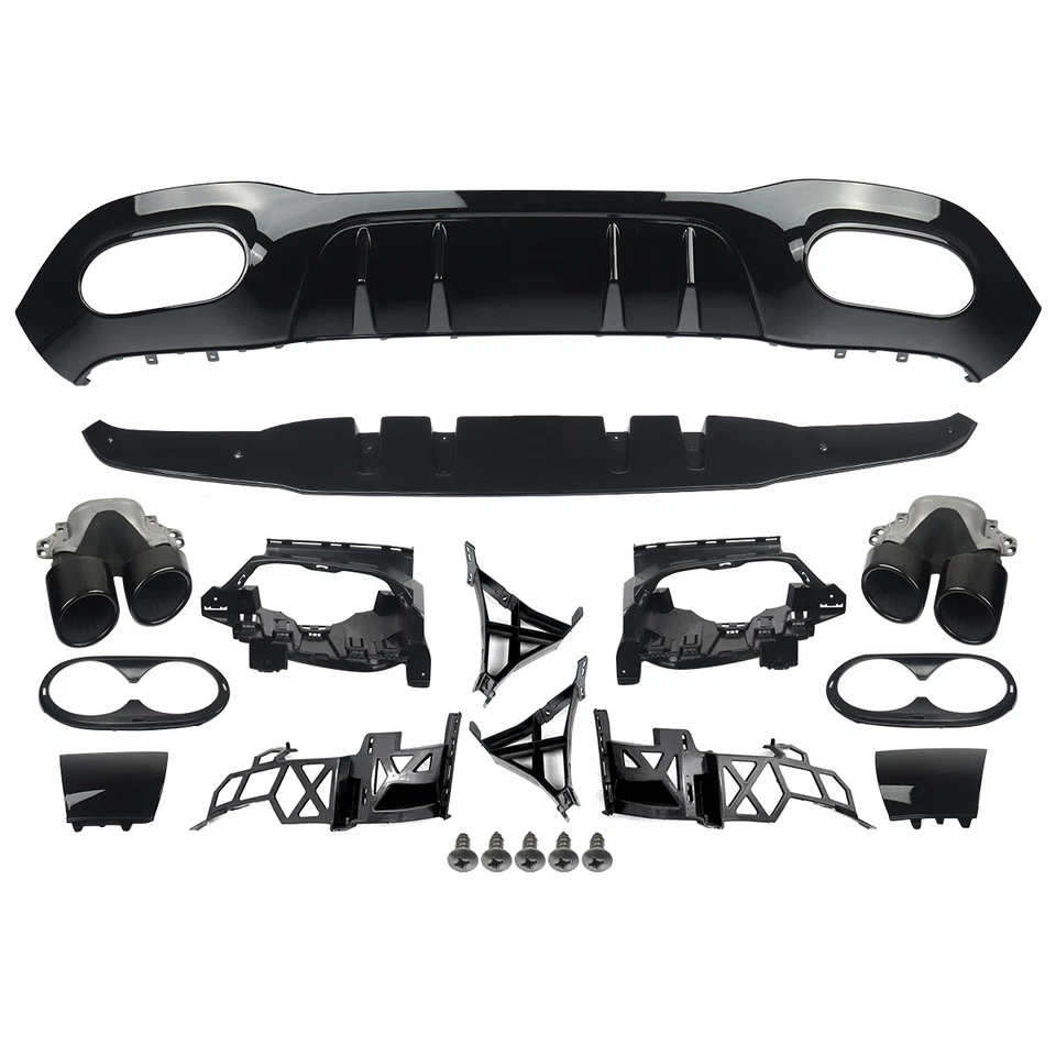 For Mercedes-Benz W177 Gloss Black A45 Look Rear Diffuser Bumper Lip Set - Imagem 3 de 4