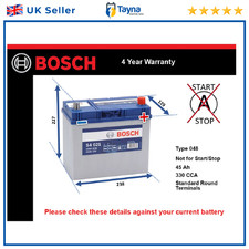 Battery fits ACURA INTEGRA 1.5 1.6 85 to 90 Bosch 048 330A 45Ah 4Yr Warranty New