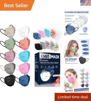 Individually Wrapped KN95 Face Masks - 50 Pack, 10 Colors, 95% Filter Efficiency