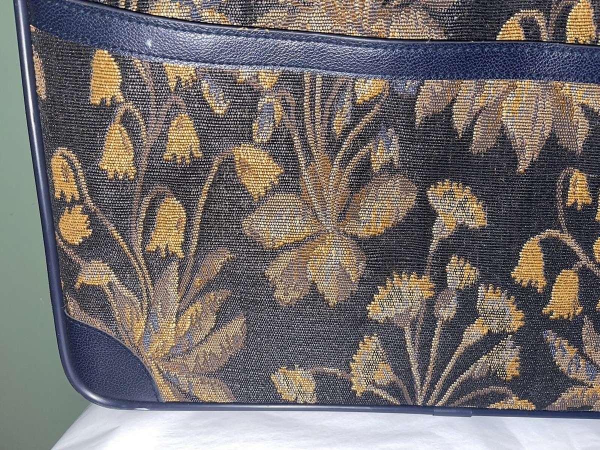 Vtg DVF Diane von Furstenberg Black Brown Floral Tapestry Luggage