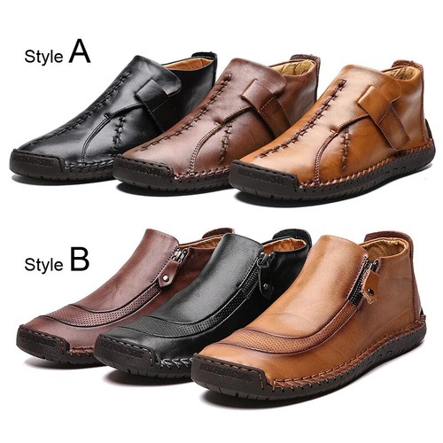Herren Leder Winter Schnee Schuhe Warm Plüsch Leger Stiefeletten Winter Flache Schuhe - Bild 13 von 28