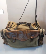 VTG Ducks Unlimited Leather Canvas Duffel Duffle Bag 24x12x22" Buckle Cool Fade 