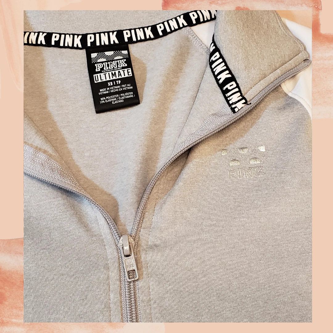 victoria-secret-vs love pink logo gray athletic half zip pullover sweatshirt