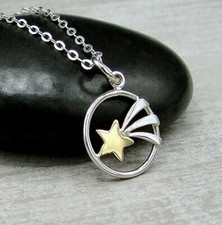 925 Sterling Silver Shooting Star Necklace - Wish Upon a Star Luck Charm NEW