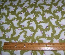 1 yd MODA Hey Boo WHITE GHOSTS on WITCHY GREEN 100 Cotton Fabric HALLOWEEN
