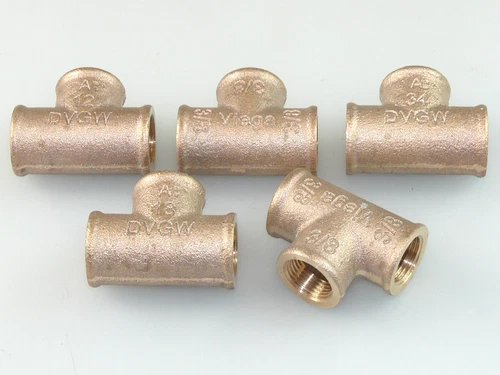 5x VIEGA ROTGUSS GEWINDE T-STÜCK 3/8" x 3/8" x 3/8" DN10 GEWINDEFITTING FITTINGE