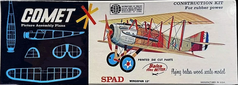 Comet Model Airplane Plans (FF): SPAD 12" Wingspan Scale Rubber-Powered #3105 - Image 2 of 2