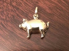 14K YELLOW GOLD SMALL POLISHED PIG PENDANT  CHARM  -  0.7 INCHES