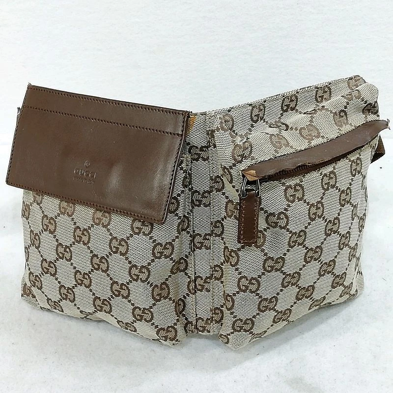 Auth GUCCI pochette taille sac fesses beige marron cuir toile 28566 bon F/S