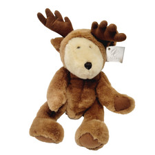 Vtg Jointed Teddy Bear Holiday Reindeer Antler Costume Plush Stuffed Animal Toy