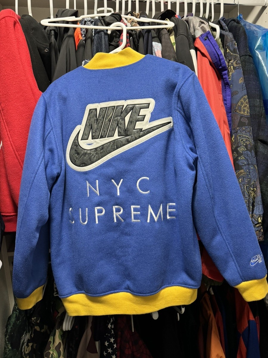 Nike SB x Supreme Varsity Jacket 2007 - Blue - Sz Large | eBay Nike SB x Supreme Varsity Jacket 2007 - Blue - Sz Large | eBay