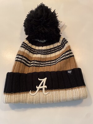 Alabama Crimson Tide Football Knit Beanie Pom ‘47 Brand Neutral Stripe Hat  Cap