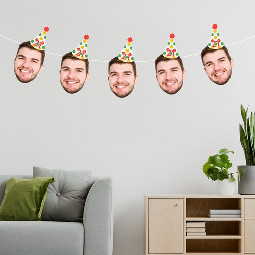 Personalised Face Bunting With Party Hat, Photo Banner CUTOUT Party Accessory - Picture 209 of 280