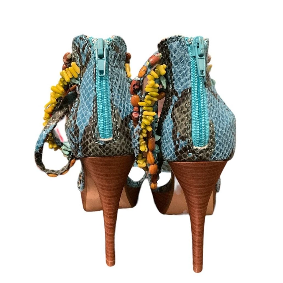 Sandalias de plataforma con correa de cuentas de piel de serpiente azul pimentón para mujer 7 stiletto 5 pulgadas Foto 4 de 4