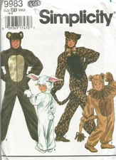 9983 Simplicity Sewing Pattern Childs Costumes Cat Bunny Lion Bear Halloween